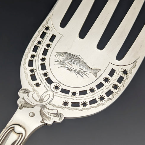 Late 19th century British antique silver plate fish server set in box Levesley Brothers